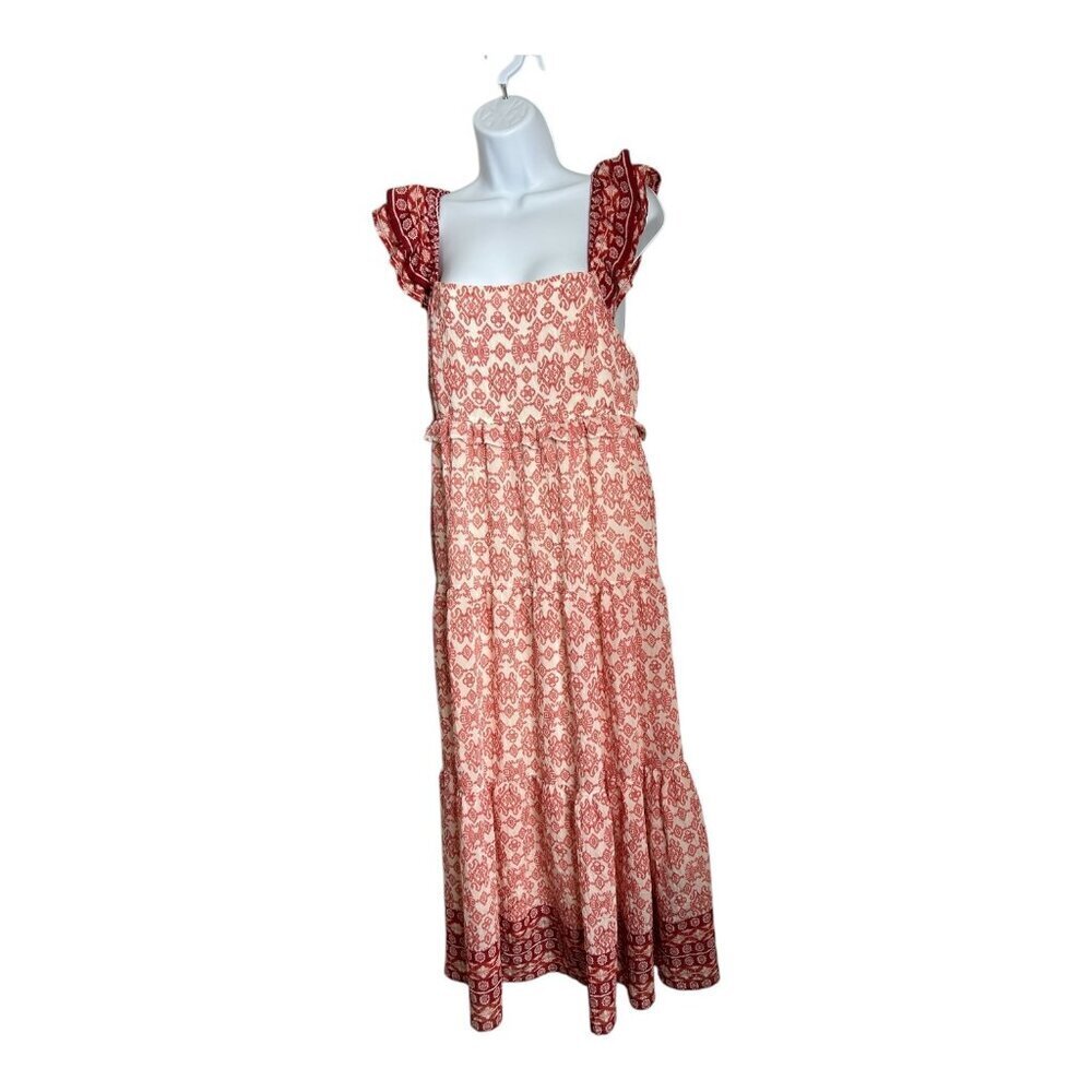 By The River Ruffled Milkmade‎ Midi Dress  | Sz L | Red & White | Cottagecore - Picture 3 of 10